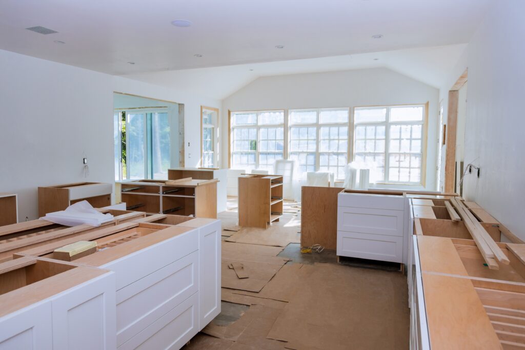 Kitchen renovation with White kitchen wooden cabinets